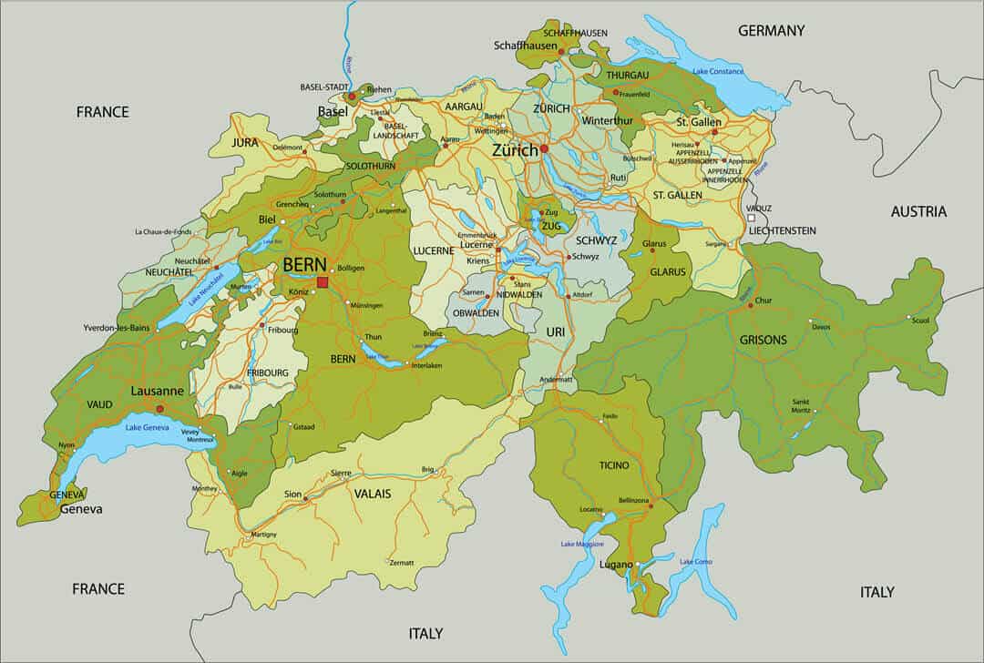 map of switzerland