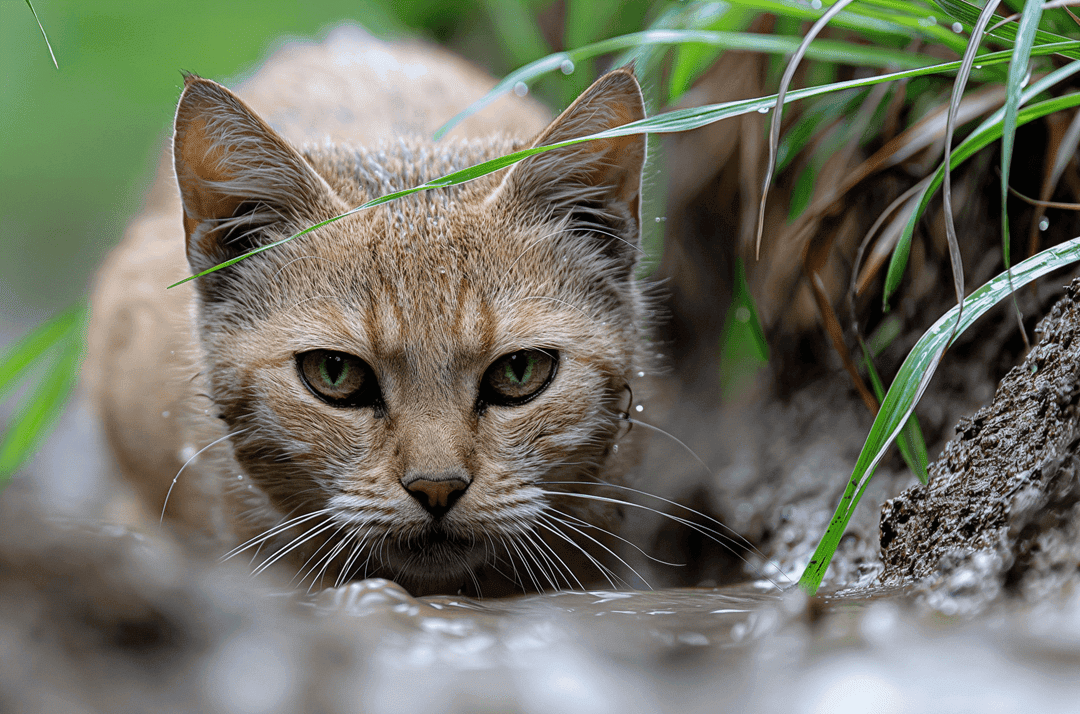 flat-headed cat near a stream