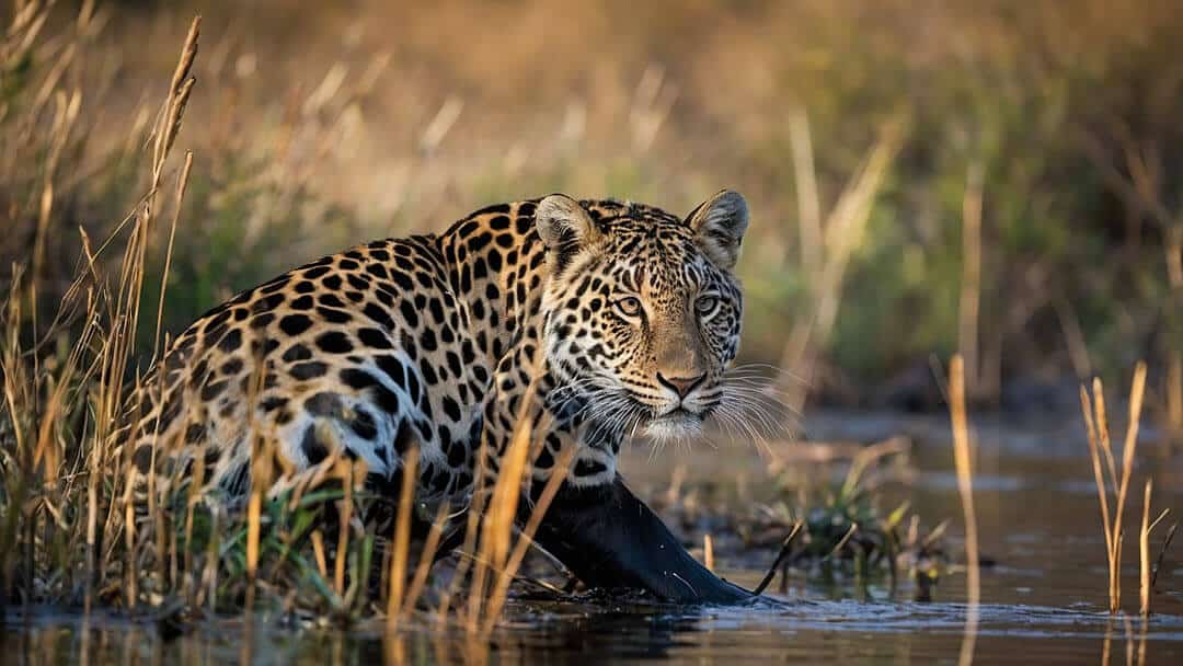 leopard standing in a river