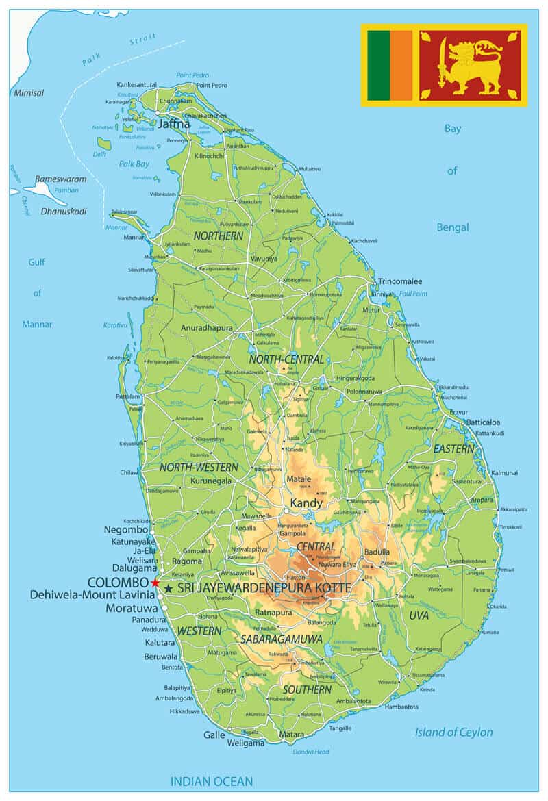 physical map of Sri Lanka