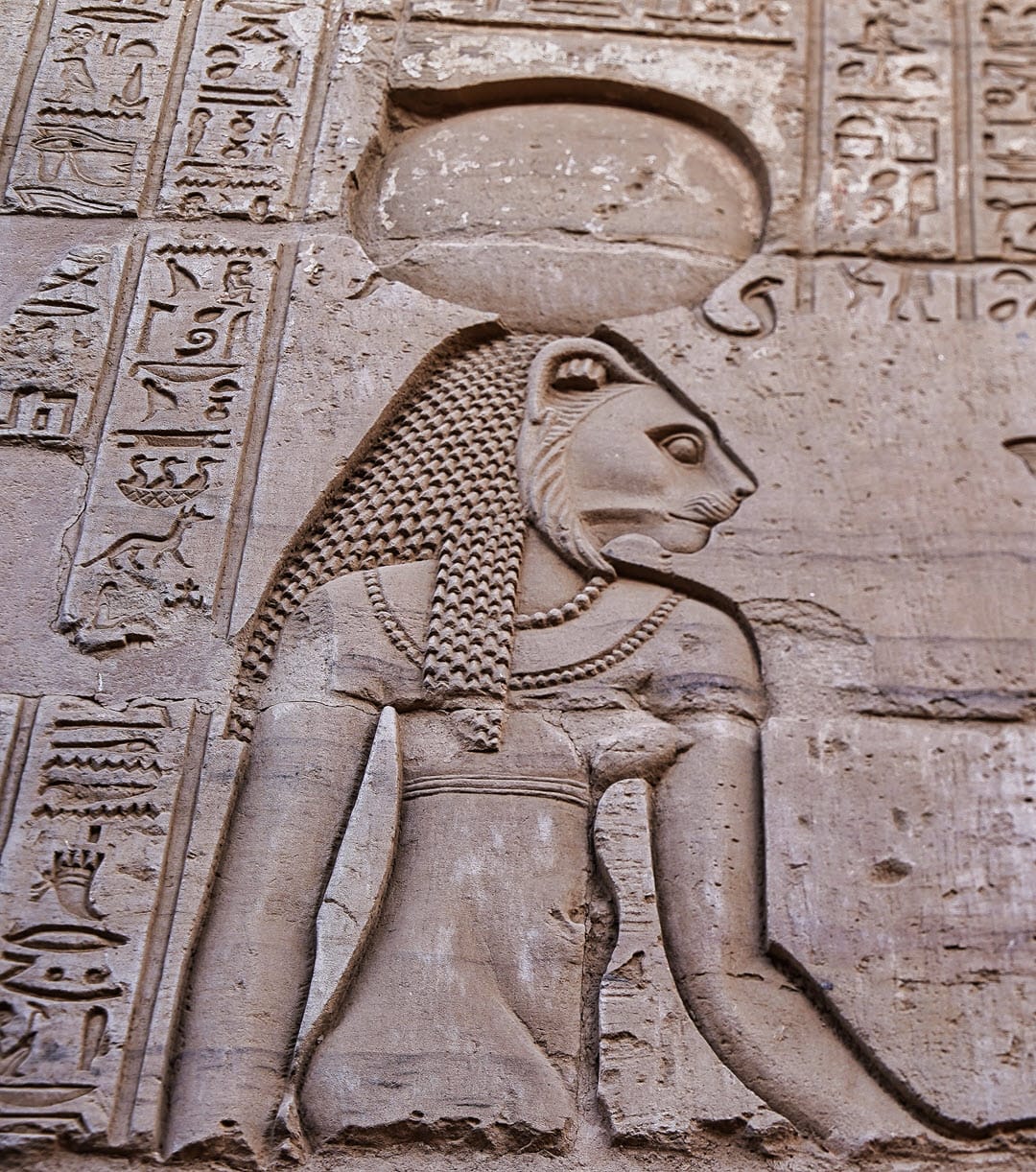 wall relief of goddess sekhmet